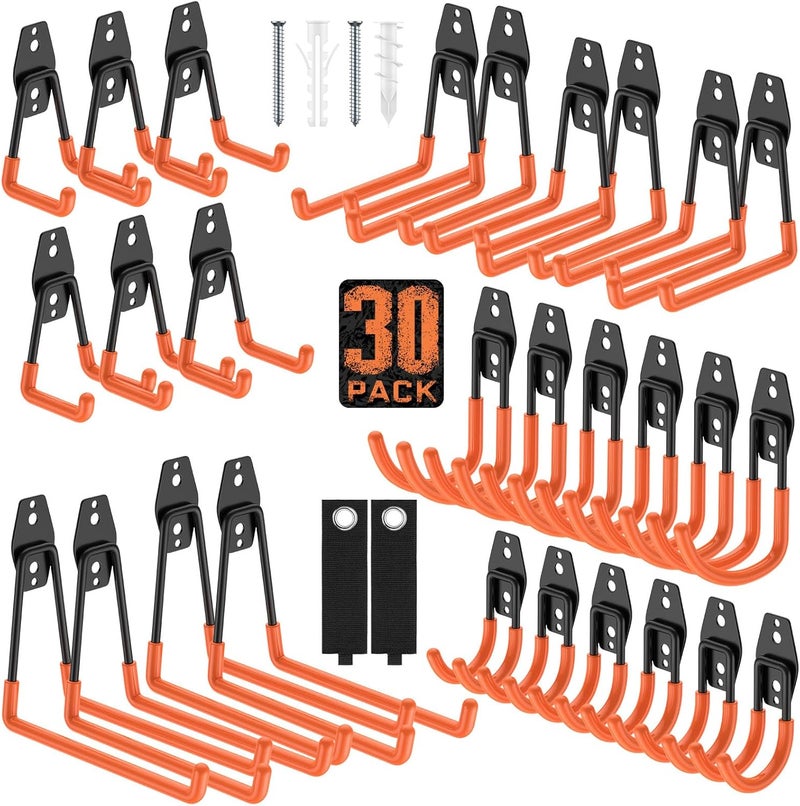 Cpais Garage Hooks with Anti-Slip Coating,Heavy Duty Wall Mount Storage Hooks for Hanging Bike,Hose,Ladder,Yard,Garden Tools (30 Pack Orange) - Image 1